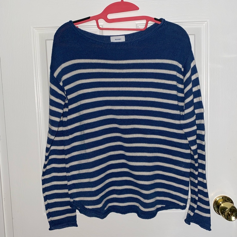 Old Navy Blue and White Striped Sweater